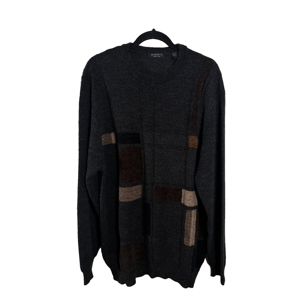 Vtg 90s Segreto Italy Geometric Knit Sweater Mens LT GrandpaCore Colorblock